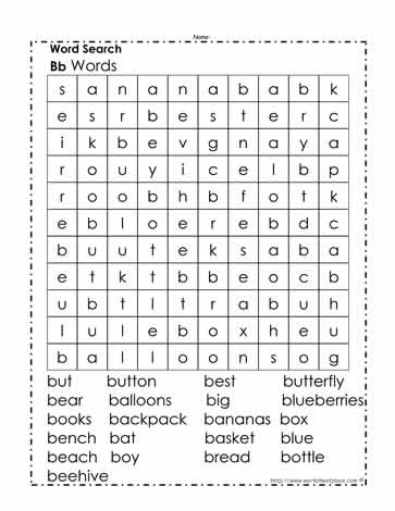 Words Beginning with B Wordsearch
